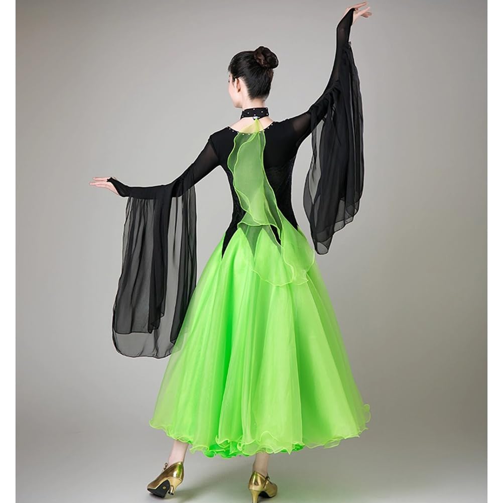 Ballsaal Leistung Tanzkleider Modernes Elegante Tanzkleid Damen Langarm Walzer Tango Tanzkleider Cha-Cha Turnierkleid Dehnbare Tanzkleidung für Frauen Flamenco Kleid