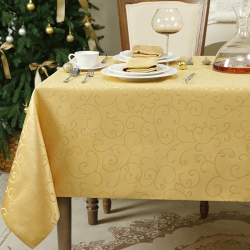 Romanstile Tischdecke Weihnachten Gold 240 x 140 cm Damast Jacquard...