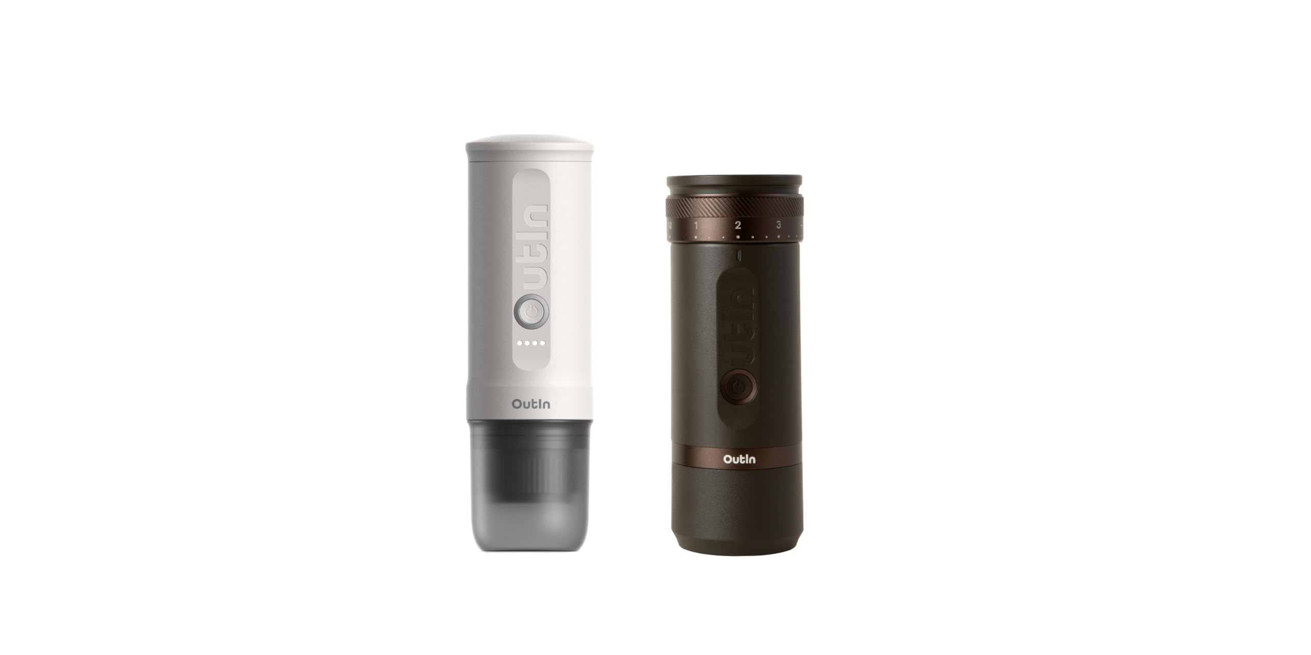 OutIn Nano tragbare Espressomaschine und OutIn Fino tragbare elektrische Kaffeemühle im Set