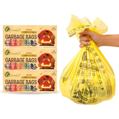 Image of GREENDOT BIOPAK Garbage Bags For Dustbins, Small Size 45 Bags(3 Rolls), 17x19 Inches, Biodegradable & Compostable Within 180 Days, Eco-Friendly Trash Bags For Wet & Dry Waste, Leak Proof &Thick