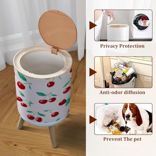 Caneca de basura pequeña con tapa diseño cereza roja 1.8 gal miniatura 3
