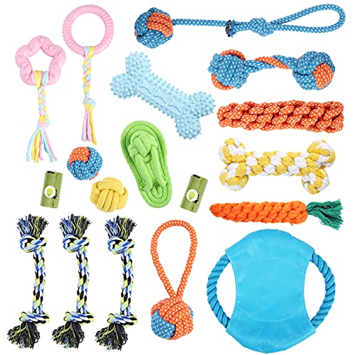 Naivees 18 Pack Dog Chew Toys Durable Puppy Grinding Teeth Toy Teething Cleaning Toy Set With Dog Plush Toys,Rope Toys And Tug Toys-Toothbrush Chew Toys For Puppy Small Medium Dog #TOP8