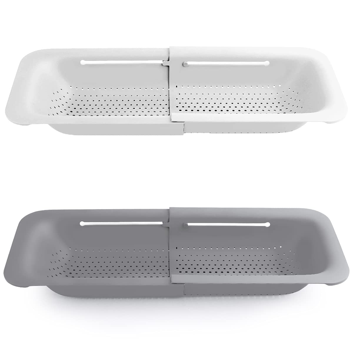 Colador plegable de cocina, colador extensible para frutas, verduras, fideos, pasta, alimentos, escurridor portátil para ahorrar espacio sobre el fregadero... (1, 7#blanco + gris)