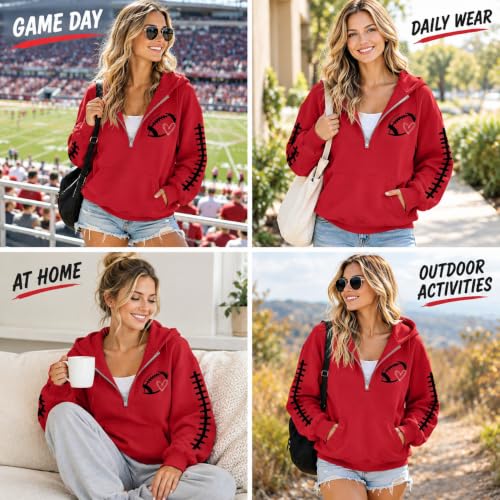 Quarter Zip Pullover Women Football Game Day Oversized Fleece Hoodies - image 6