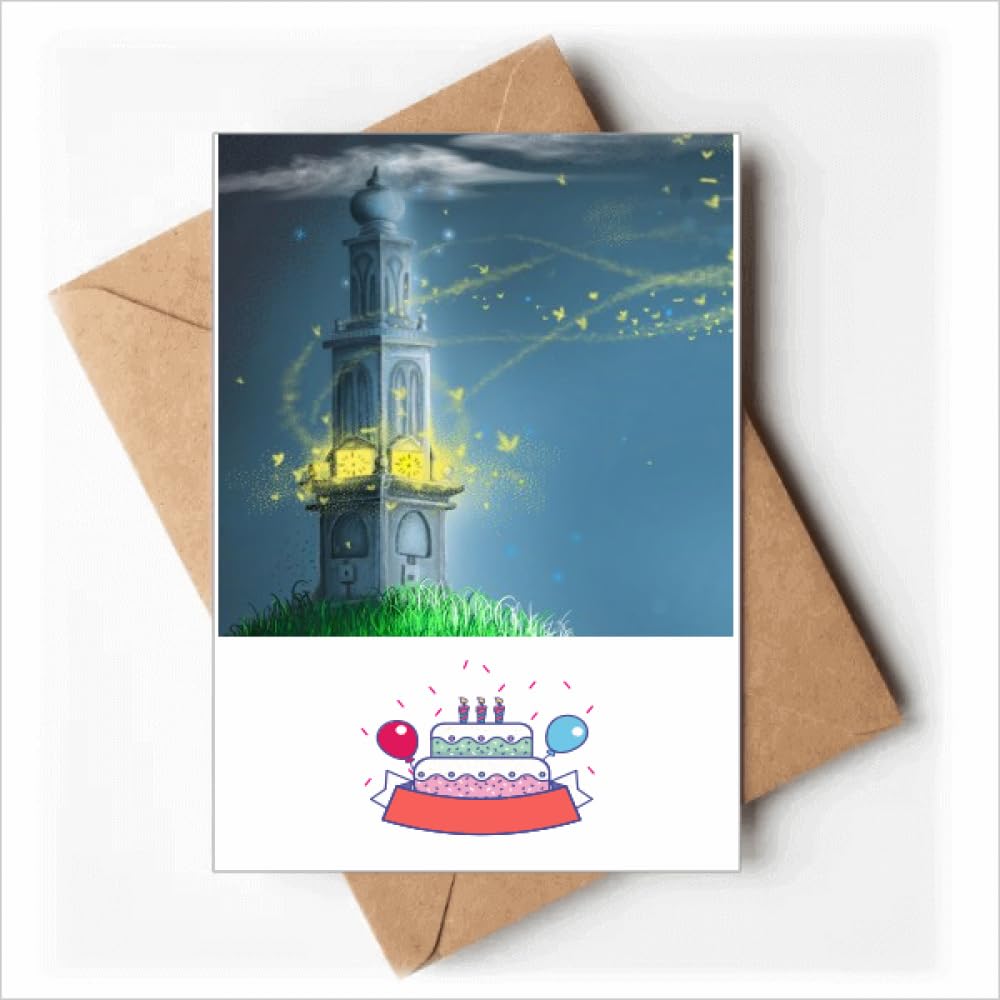 Silent Night Lighthouse Fuying Painting Happy Birthday Greeting Cards Envelopes Blank