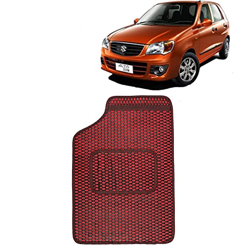 Image of Kingsway Dotted Design Car Floor Foot Mats Universal Fit for Maruti Suzuki Alto K10, Model Year : 2010-2014, Water and Dustproof, Color Red, Set of 5 Pieces