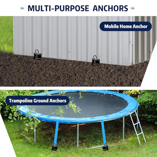 MIXXIDEA 24 in Mobile Home Anchors, Metal Ground Anchor Screw in, Heavy-Duty Earth Anchors with Adapter for Drill, Anchor Kits Set of 4 for Storage Shed, Swing, Trampoline, Tent (Black-4pk)