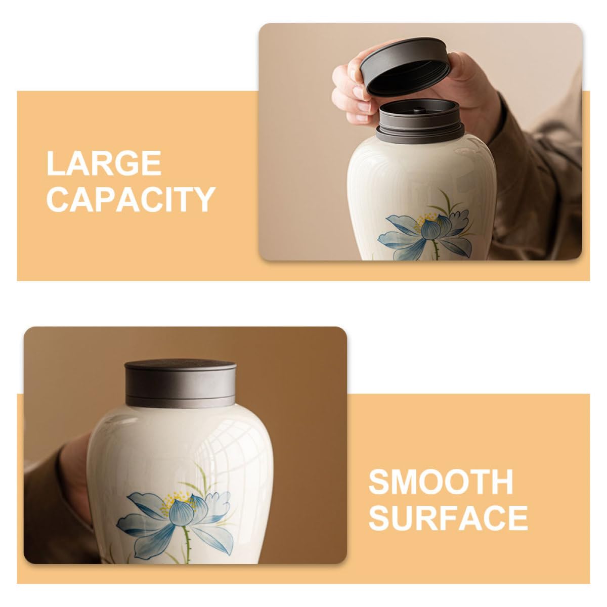 ifundom Lata de Té de Cerámica de 700ml Superficie Lisa y Fácil de Limpiar, Recipiente Hermético Adecuado para Almacenar Té Suelto y Alimentos en Cocina