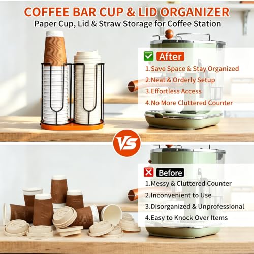 Rehuei 2-Slot Coffee Cup Dispenser Wood Metal Tabletop Organizer — view 4