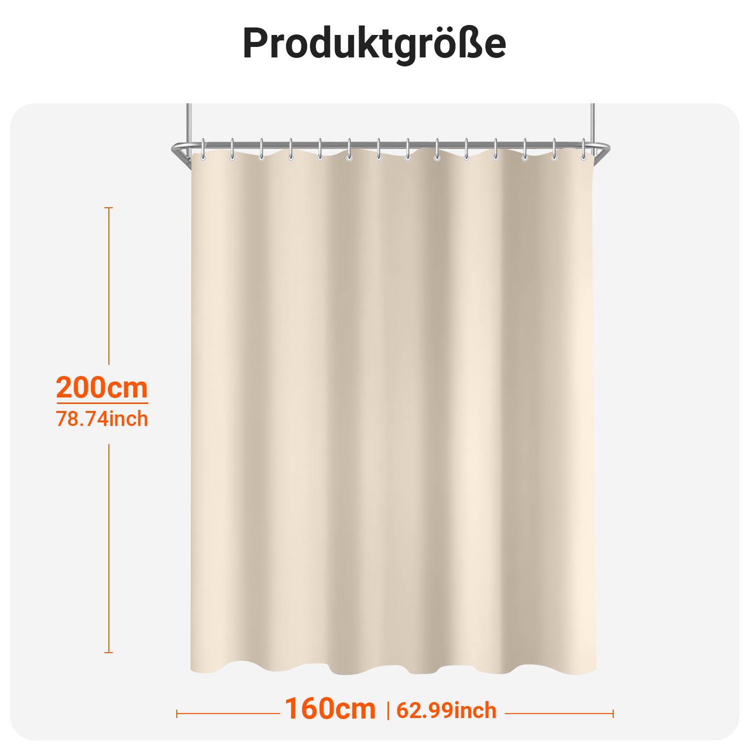 Lerores - Tenda per doccia e vasca da bagno, 160 x 200 cm, beige, con fondo pesante, resistente alla muffa, tessuto impermeabile, lavabile, in poliestere, per bagno, con 10 anelli per tenda da doccia