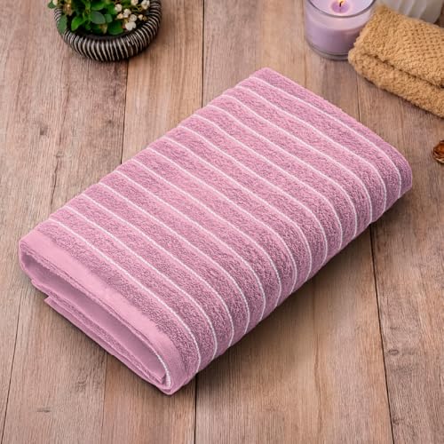 Image of Welspun 2-in-1 Towels for Bath Large Size | 100% Cotton Bath Towel | 250 GSM | High Absorbency & Quick Dry | Soft Feel | Bath Towel for Men & Women | 70 x 150 cm | Parfait Pink