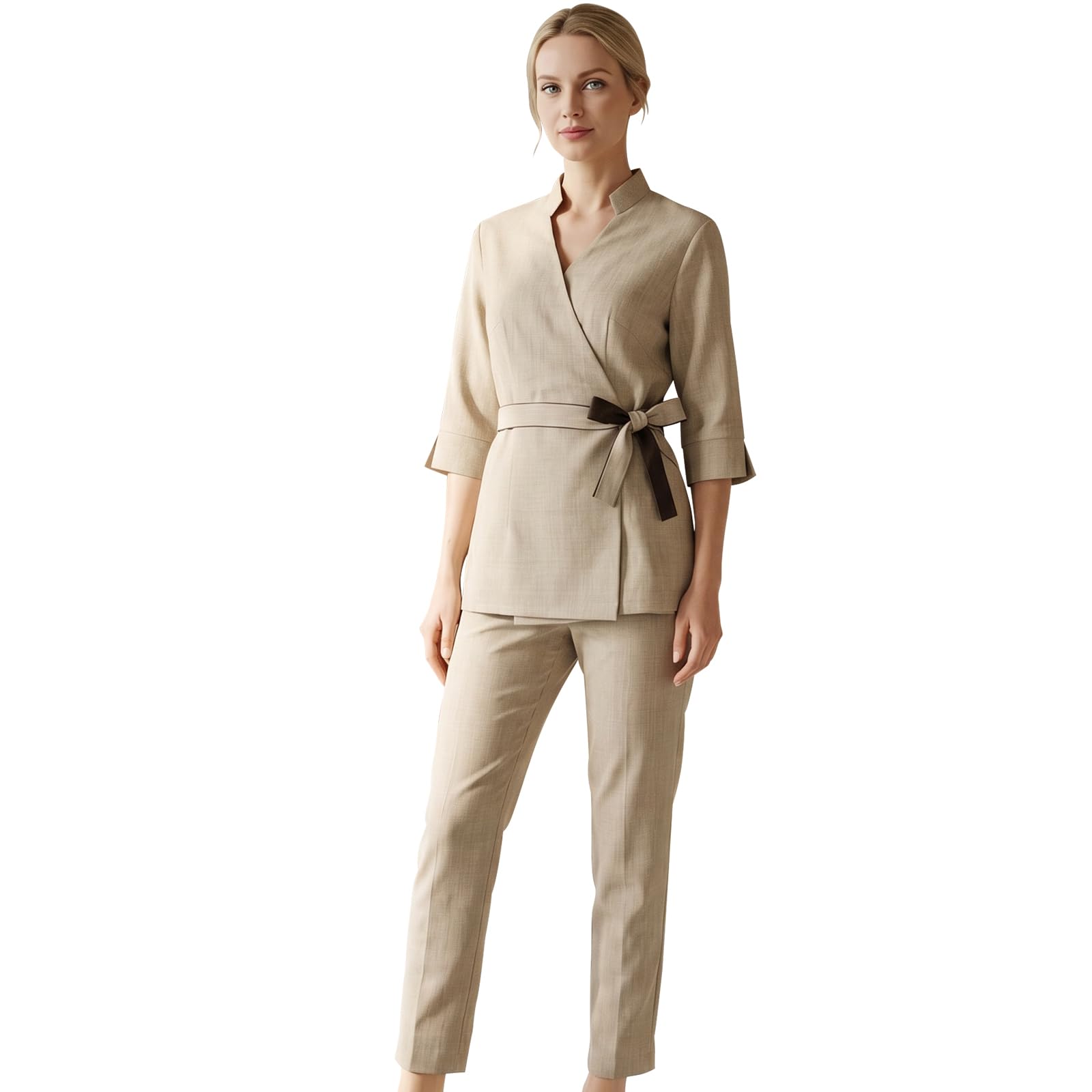 Ensemble d'esthéticienne en coton et polyester léger beige vêtement facile à porter - 8
