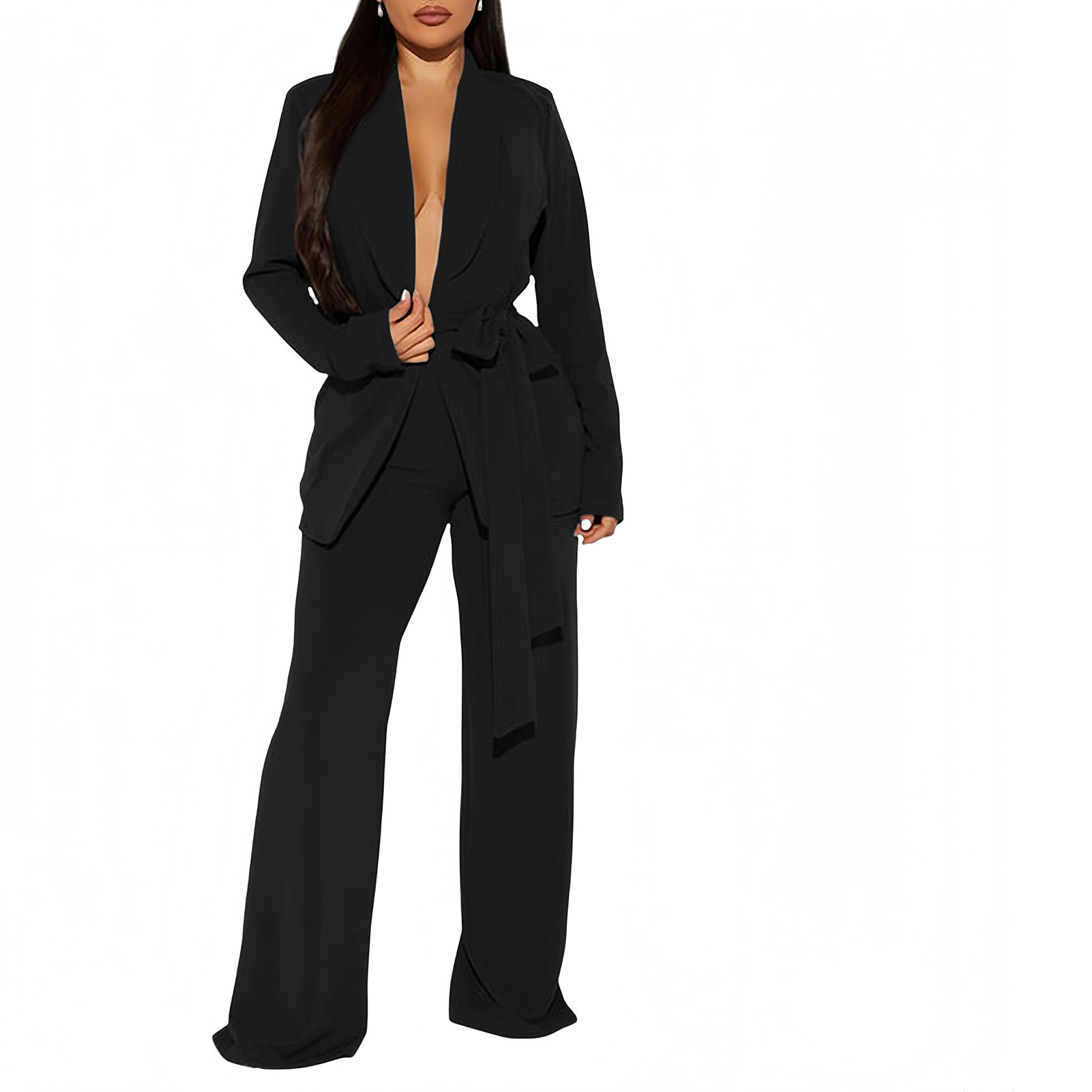 Elainone Womens Business Blazer Pants Set Dressy Professional Suits Wide Leg Office 2 Piece Outfit