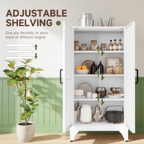 Image of Letaya Metal Storage Cabinet,Small White Kitchen Pantry,for Bathroom /Garage