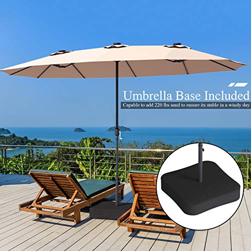 Tangkula 15 Ft Solar Led Patio Double-Sided Umbrella With Base, Outdoor Twin Umbrella, Extra Large Umbrella W/ 36 Solar Powered Led Lights & Crank System For Garden, Deck, Poolside, Patio (Beige) #TOP3