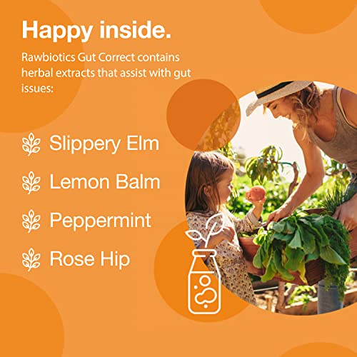 Rawbiotics Gut Correct – Raw Non-Freeze Dried Liquid Probiotic Supplement For The Whole Family, Aids Sensitive Stomachs, 12 Live Probiotics + Slippery Elm Lemon Balm Peppermint Rose Hip – 17 Fl.oz. #TOP3