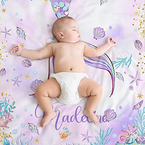 Ujduysd Personalized Baby Blanket For Girls, Custom Baby Blanket With Name Super Soft Personalized Name Blankets For Kids, Custom Mermaid Blanket For Infant Toddler, Baby Gift Blanket For Birthday #TOP4