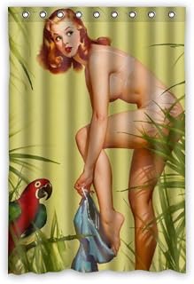FUNNY KIDS' HOME Sexy Naked Pretty Girl Wearing - Vintage Retro Pin Up Girls Bathroom Shower Curtain Body Art Canvas Painting Style Waterproof Polyester Fabric 48(w) x72(h) Rings Included