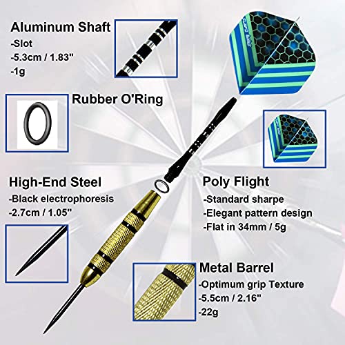 GOOSO Professional Steel Tip Darts Set | 24g/22g/20g/18g Brass Barrel with 12pcs Dart Flights + Dart Sharpener + Magnetic Case + Darts Tool (7 Pack) - Thumbnail 3