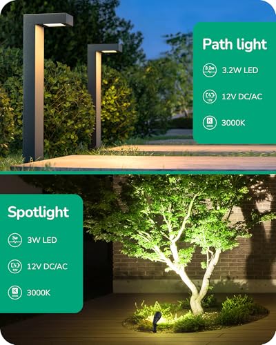 EDISHINE 8 Pack Low Voltage Landscape Lights, 3.2W LED Pathway Lights & 3.2W 240LM Spotlight, 12V Outdoor Landscape Lighting with Connectors, Aluminum Waterproof for Walkway Yard Garden Path - Image 2