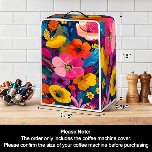 Image of Universal Coffee Maker Cover, Durable Polyester Lightweight Long-Lasting Dustproof Cotton Blend Appliance Protector for Kitchen Countertops (Colorful)