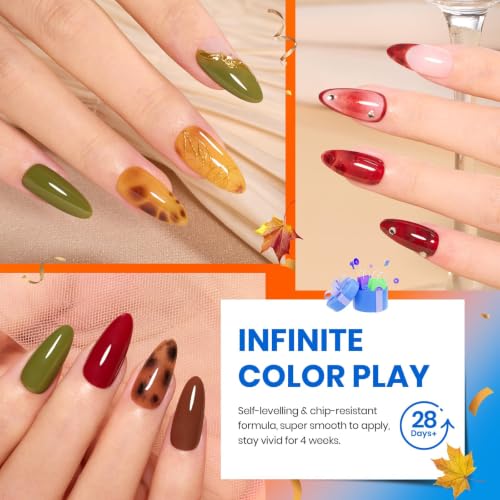 Image of Beetles Fall Gel Nail Polish Colors Set - Red Yellow Cat Eye Gel Polish