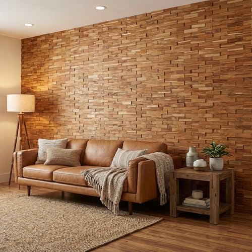 Bare Decor EZ-Wall Brick 3D Pattern Tile in Solid Teak Wood Natural Finish, Set of 10 by Bare Decor - Used condition - Image 7