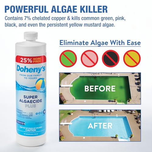 Image of Doheny's Super Algaecide Plus | Pro-Grade | Effective Against Most Algae Types | 7.1% Chelated Copper (Chelated to Reduce Staining) | Non-Foaming, No Clouding | Safe to Swim After Use | 40oz Bottle