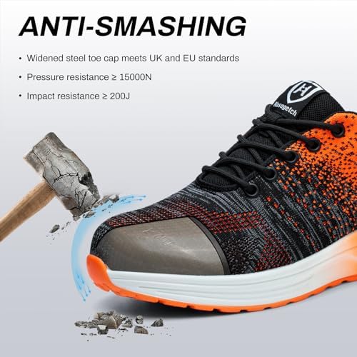 Nasogetch Werkschoenen Heren Dames Safety Shoes for Men Women Lichtgewicht Veiligheidsschoenen met Stalen Neus Work Shoes Oranje 37 EU