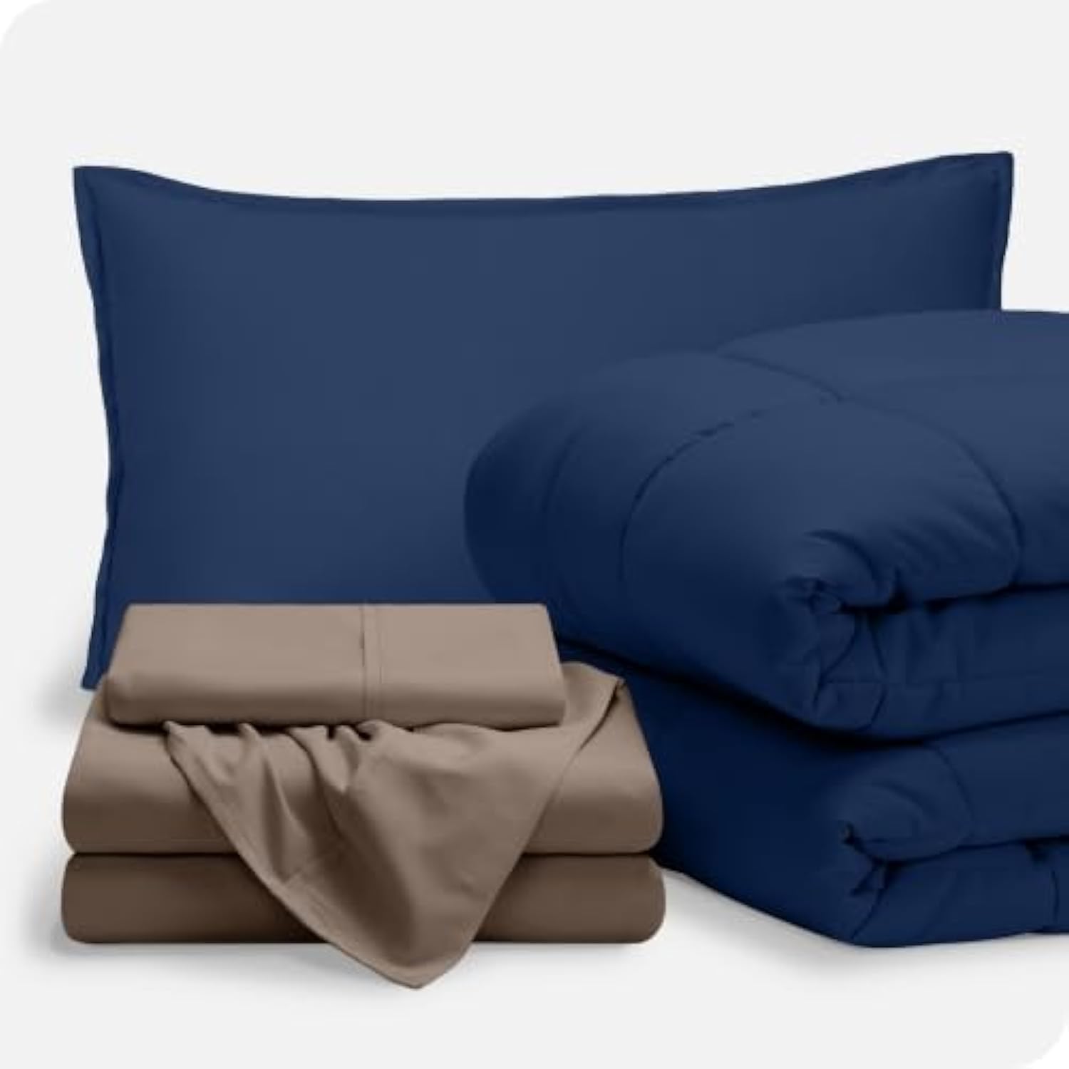 Bare Home Bed-in-A-Bag 5 Piece Comforter & Sheet Set - Twin XL - Goose Down Alternative - Ultra-Soft 1800 Premium Bed Set (Twin XL, Dark Blue/Taupe)