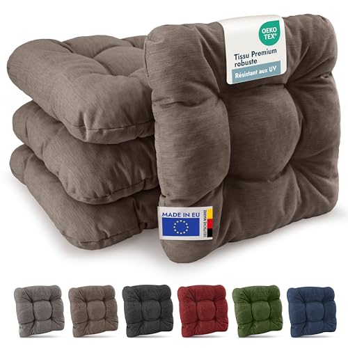 Beautissu Premium Set de 4 Galette Chaise Jardin Extérieur 40x40 cm Taupe – 8 cm Épaisseur Coussin Siège Robuste & Résistant aux UV Coussin Fauteuil...