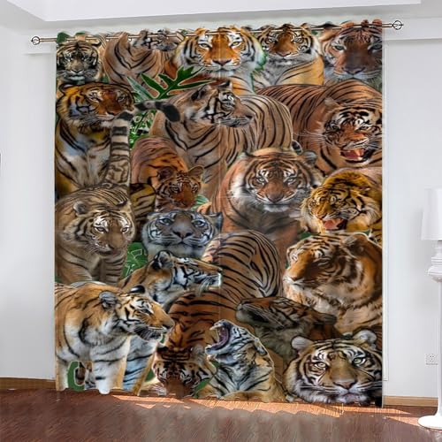 KaiHeBeding Cortinas Dormitorio Animal Cortinas Salon Tigre, Cortina para NiñOs, NiñAs, Cortinas Opacas 2 Piezas 140An x 240Al, Cortina Ventana Infantiles, Cortinas Dormitorio Juvenil