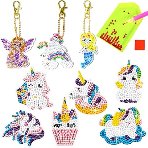 BOYATONG Double-sided diamond painting set, diamond painting keyring, unicorn, mermaid flower fairy, diamond painting sticker, unicorn, diamond painting keychain, children, girls Cover