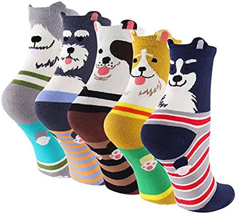 Pack of 5 Sweet Animal Design Women's Casual Comfortable Cotton Crew Socks, Style 1, One Size (5-8.5)