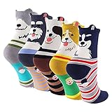 YSense Mädchen Bunte Socken mit Lustiger Tiere Malerei 5 Paare Süße Baumwollsocken für Damen MEHRWEG (A3)
