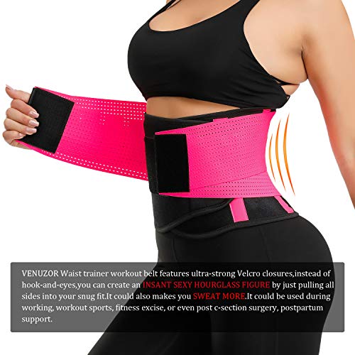 VENUZOR Waist Trainer Belt for Women - Waist Cincher Trimmer - Slimming Body Shaper Belt - Sport Girdle Belt (UP Graded)(FL Pink,M) - Thumbnail 4