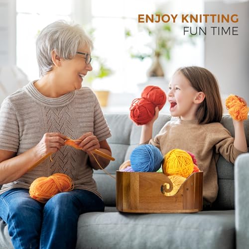 Image of Miglaja Yarn Bowl - Large Size Wooden Yarn Holder, Smooth Crochet Bowl with 9pcs Knitting Hooks Yarn Bowls for Crocheting Yarn Storage (Without Lid)