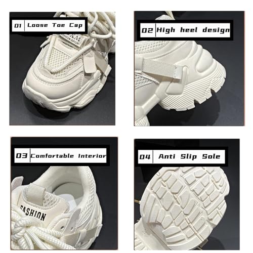 Womens Leather Platform Chunky Heels Sneakers Casual Breathable Lace Up Walking Dad Shoes Comfortable Fashion Sneakers2