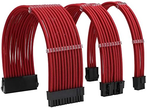 FormulaMod Sleeve Extension Power Supply Cable Kit 18AWG ATX 24P+ EPS 8-P+PCI-E8-P with Combs for PSU to Motherboard/GPU (Black)