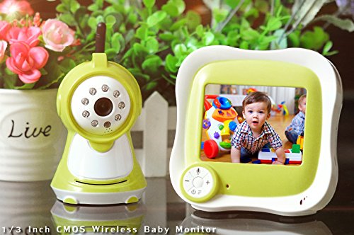High-Tech Place Baby Monitor - Capteur CMOS 1/3 pouce / Sans-fil / 380 lignes TV / Écran LCD 3,5 pouces / Audio 2 voies / Lecture de la température / Lecteur de musique