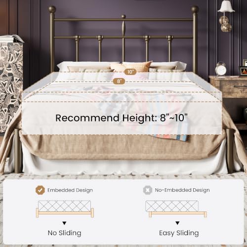 Image of SHA CERLIN Queen Size Metal Platform Bed Frame with Victorian Vintage Headboard /Under Bed Storage /No Box Spring Needed /Easy Assembly /Noise Free /Mattress Foundation /Gold