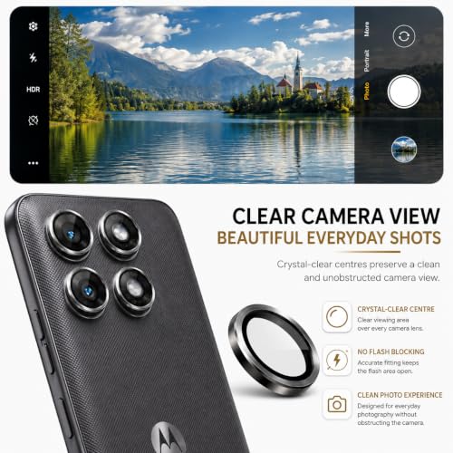 Image of ArmourPro Camera Rings Tempered Glass for Motorola G77 Power, Tough HD Individual Aluminum Alloy Rings 9H Camera Cover, Scratch-Resistant,Camera Lens Protection| Black, 1 Pack