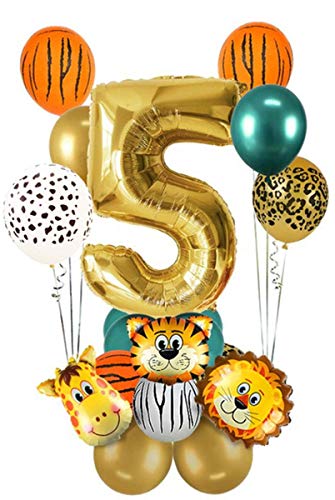 Hurry That Year Jungle Safari Theme 5th Birthday decorations, Jungle Safari Animal balloons 5st birthday party decorations, jungle theme birthday supplies birthday number balloons. (5th)