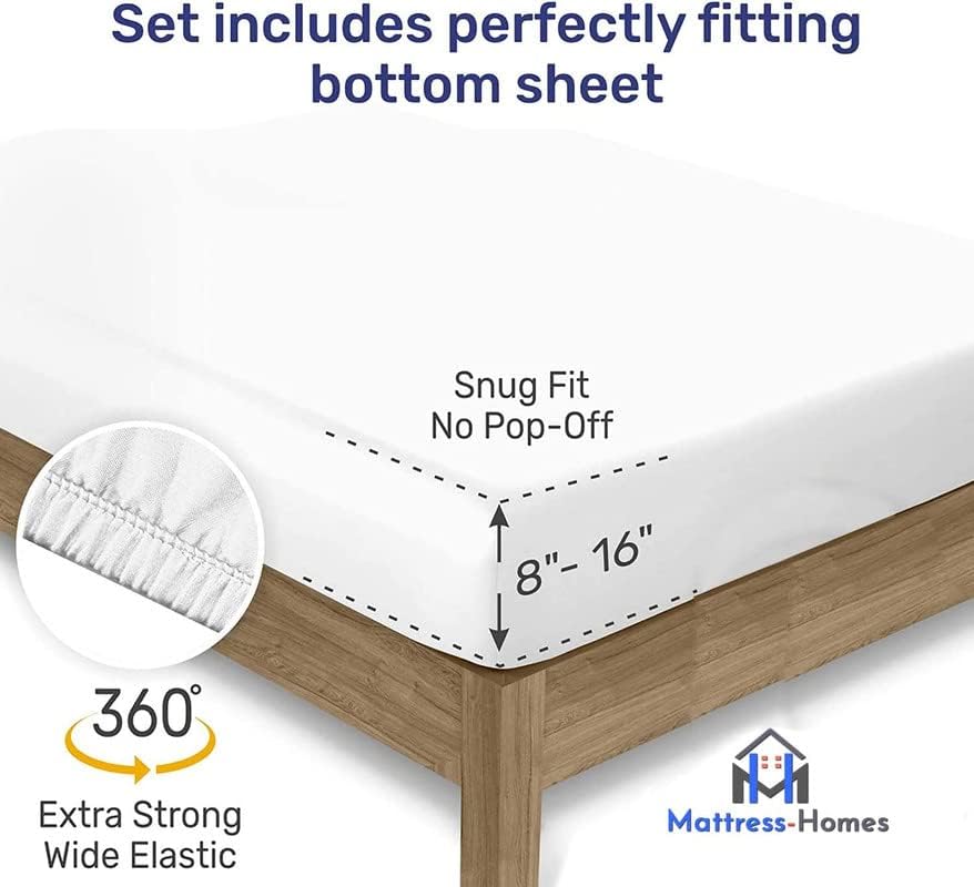 Miniatura 6 de Mattress-Homes Juego de sábanas de 4 piezas ultra lujosas 100% algodón suave de fibra larga de 16 pulgadas de profundidad, tamaño individual lavable