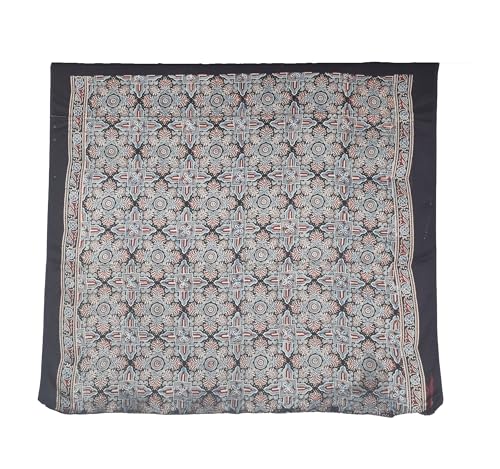 Image of Ethnics of Kutch Ajrakh Modal Silk Saree For Women | Natural Dye Hand Block Print |With Unstitched Blouse Piece | 5.5 Mtr Length (Black 27A01K)