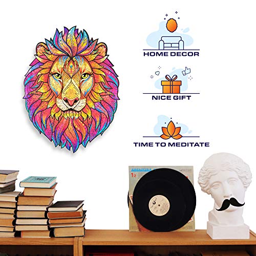 UNIDRAGON Wooden Jigsaw Puzzle, Best Gift for Adults and Kids, Unique Shape Jigsaw Pieces Mysterious Lion, 12.2 х 15.7… – Bild 6