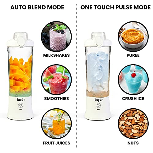 Total Chef Portable Blender - For Smoothies & Protein Shakes, USB Rechargeable Cordless Mini Travel Mixer, Personal Juicer, Ice Crusher, Blender Bottle for Home & Kitchen, 20oz, White by Koolatron - Image 2