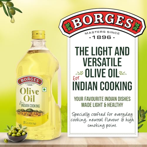 Image of Borges Olive Oil for Indian Cooking - 2 L |Extra Light |Packed in Spain |Light Flavour |75% MUFA | Ideal for daily cooking: deep fry, tadka, curries