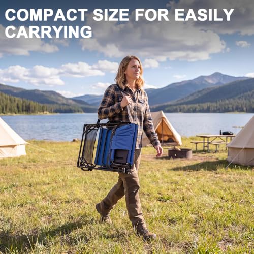 Image of Romswi 2 Pack 30 inch Extra Tall Folding Camping Chairs, Heavy Duty Director Chairs with Side Table, Cup Holder & Storage Pocket, 400 LBS Support, Portable Outdoor Chairs for Camping, Sports, Events, Blue