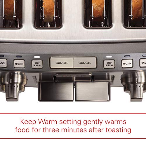 Wolf Gourmet 4-Slice Extra-Wide Slot Toaster with Shade Selector, Bagel and Defrost Settings, Silver Knobs with Black Knob Accessories, Stainless Steel (WGTR124SR)